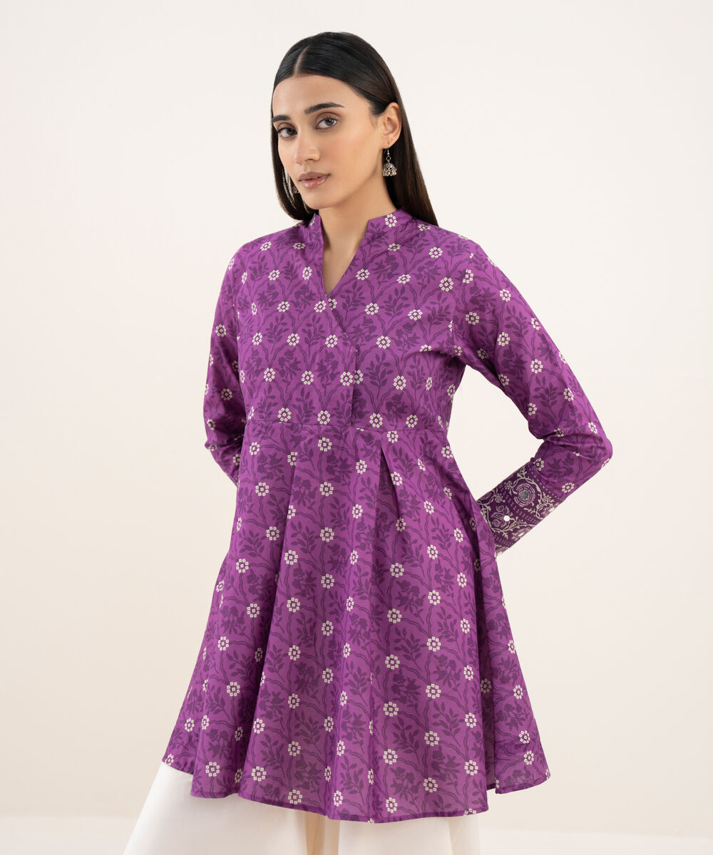 Women's Unstitched Lawn Printed Purple Shirt