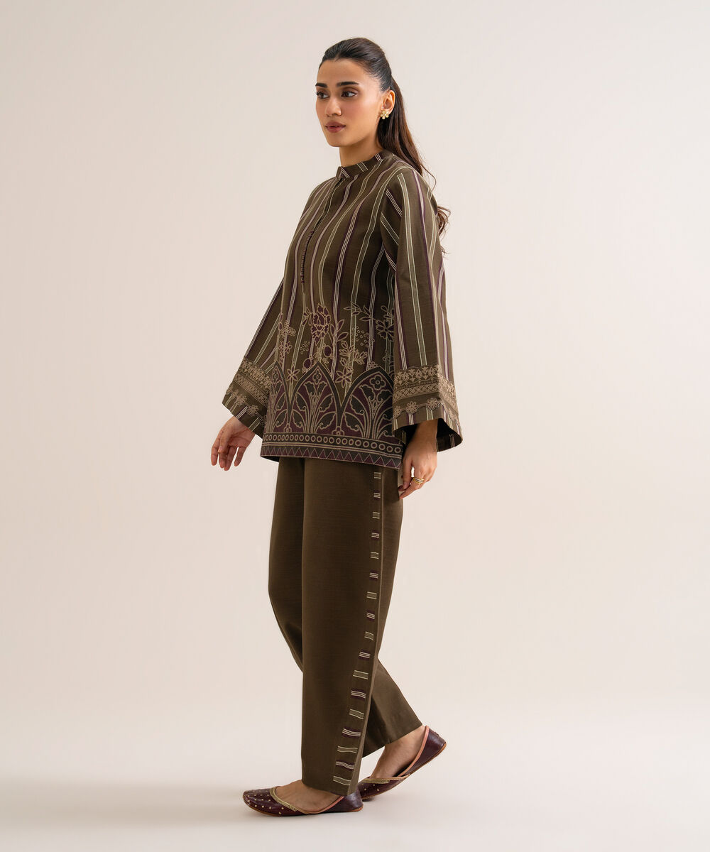 Women's Unstitched Premium Khaddar Printed Brown 2 Piece Suit