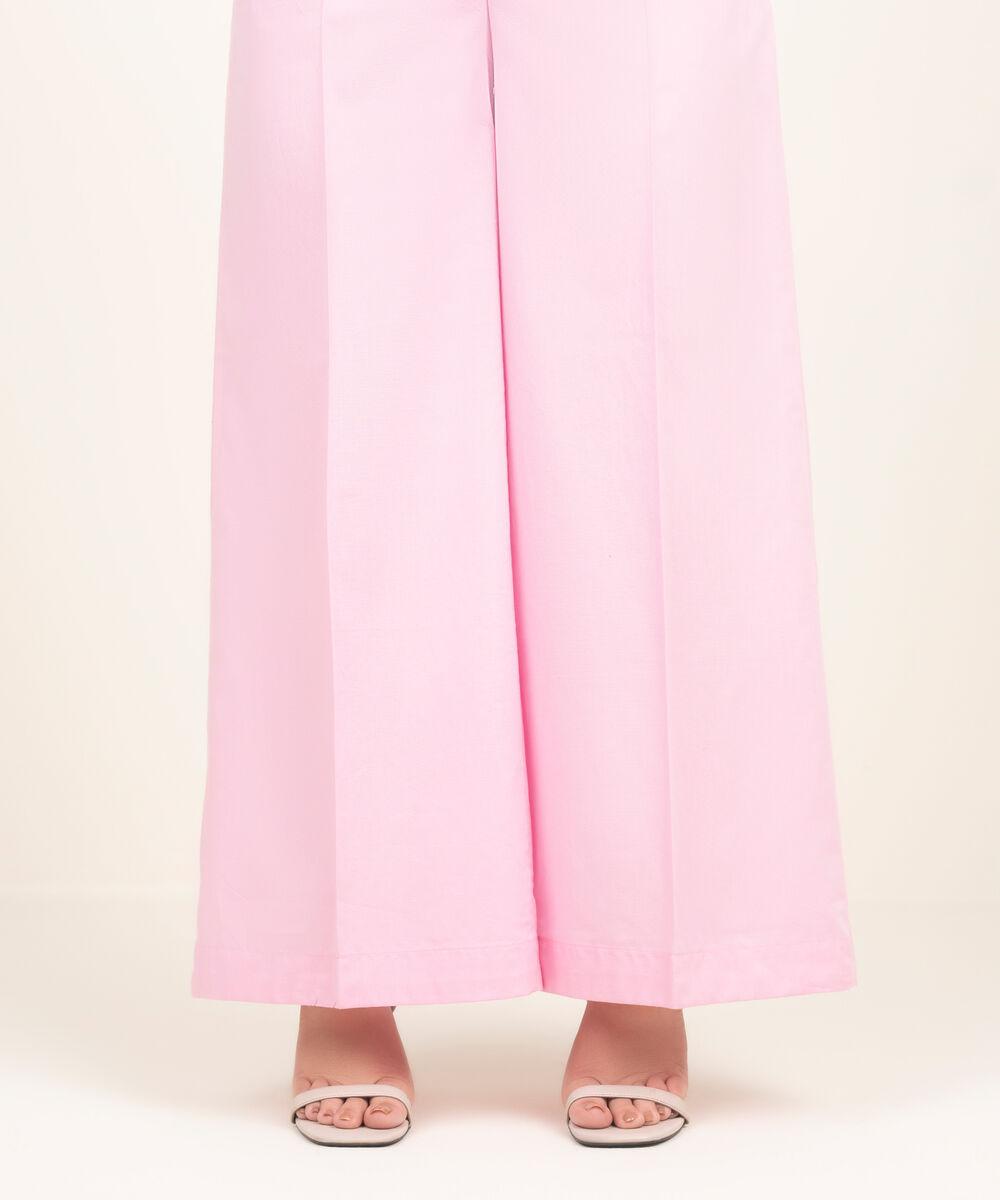 Women's RTW Cambric Solid Pink Flared Pants