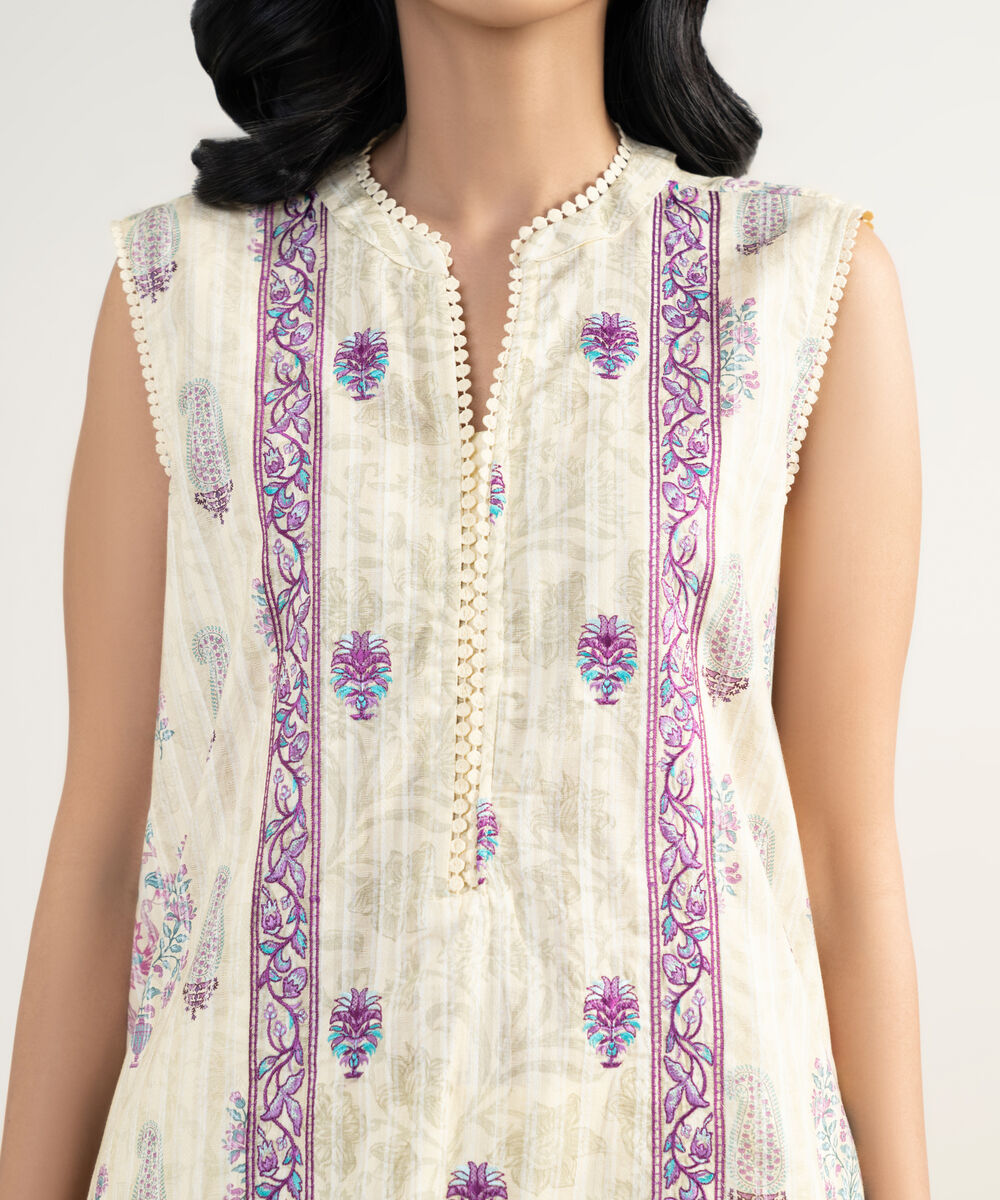 Women's RTW Dobby Embroidered Yellow 3 Piece Suit