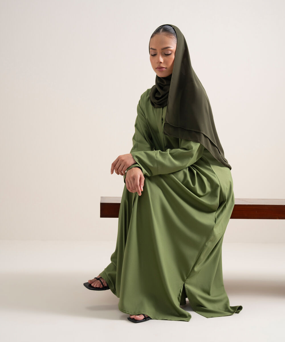 Women's Green Button Through Kimono Abbaya