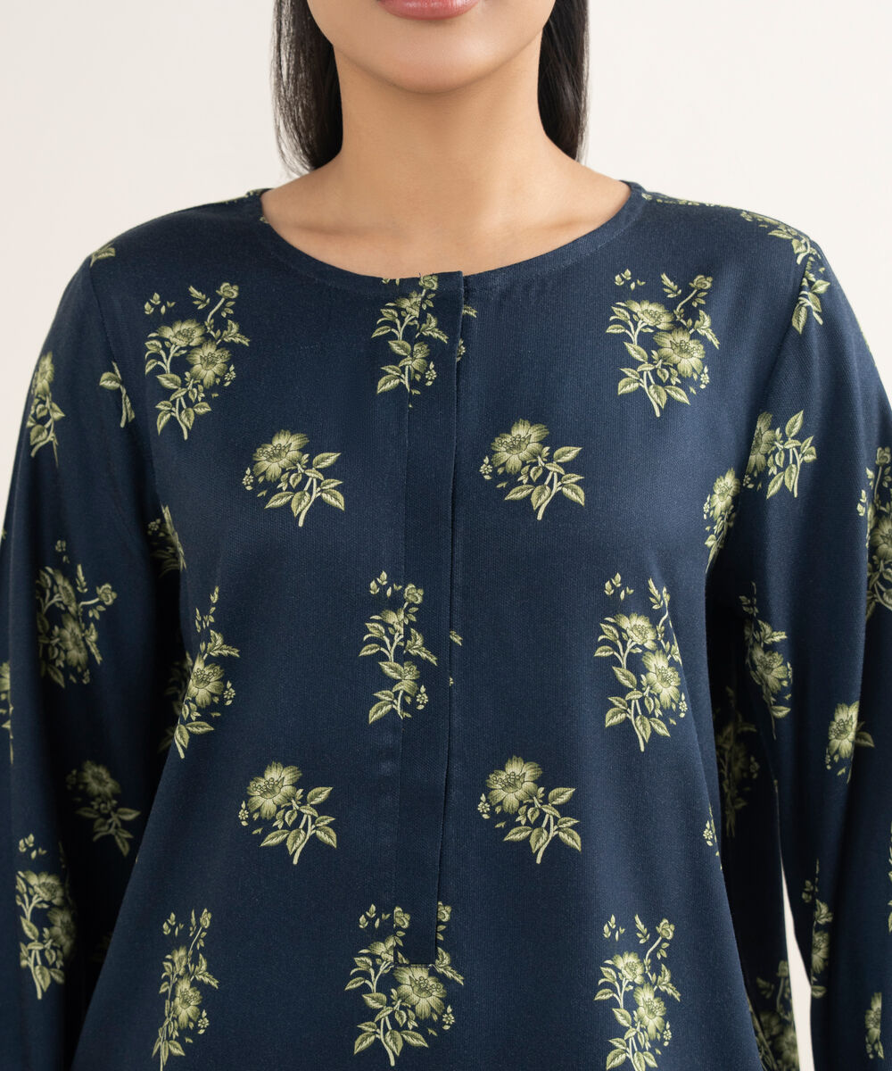 Women's RTW Bedford Printed Blue Straight Shirt