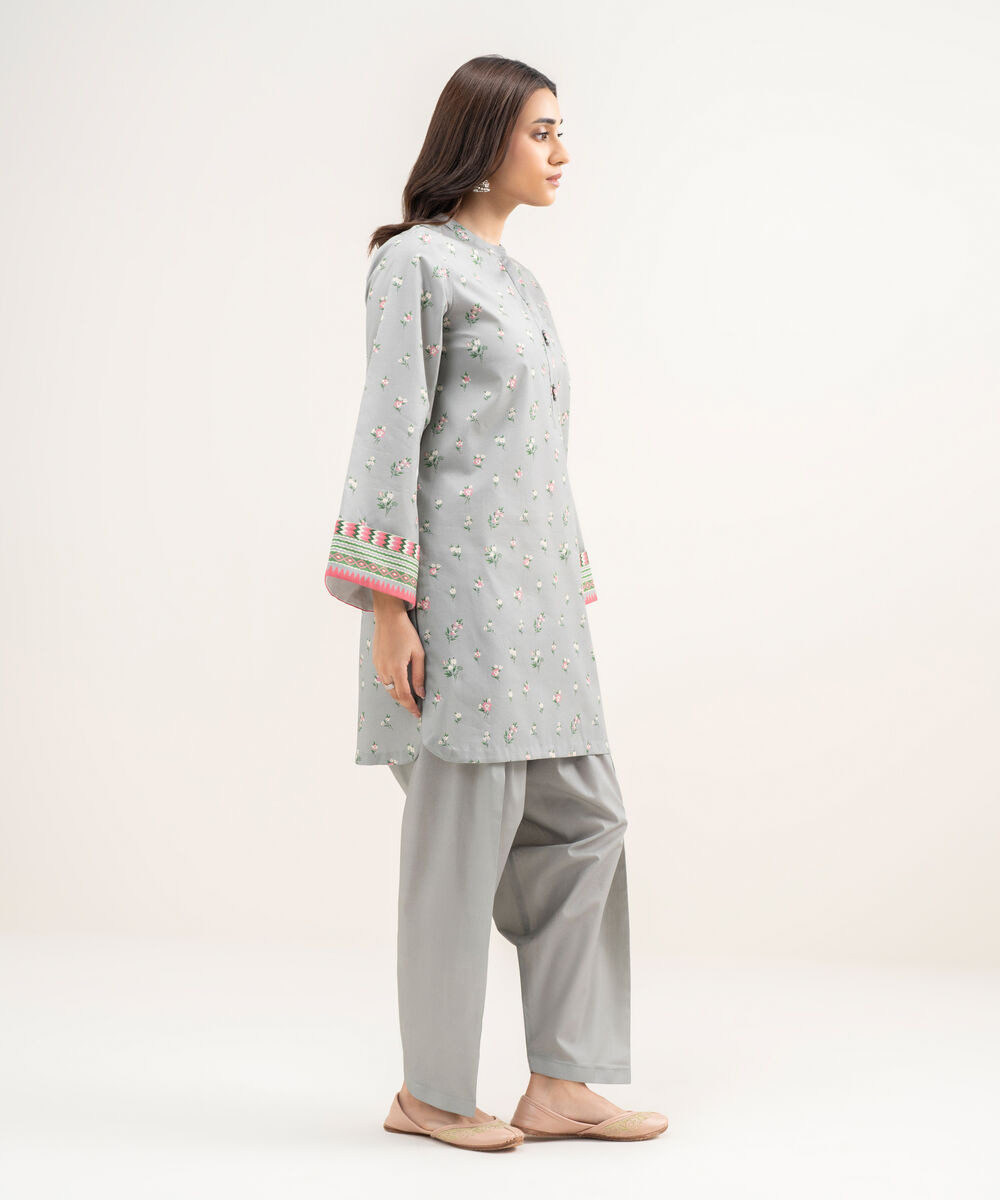 Women's Unstitched Lawn Printed Grey 2 Piece Suit