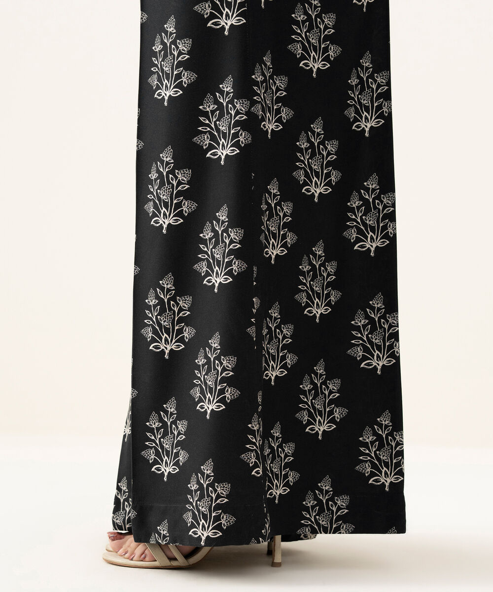 Women's RTW Linen Black Printed Flared Pants