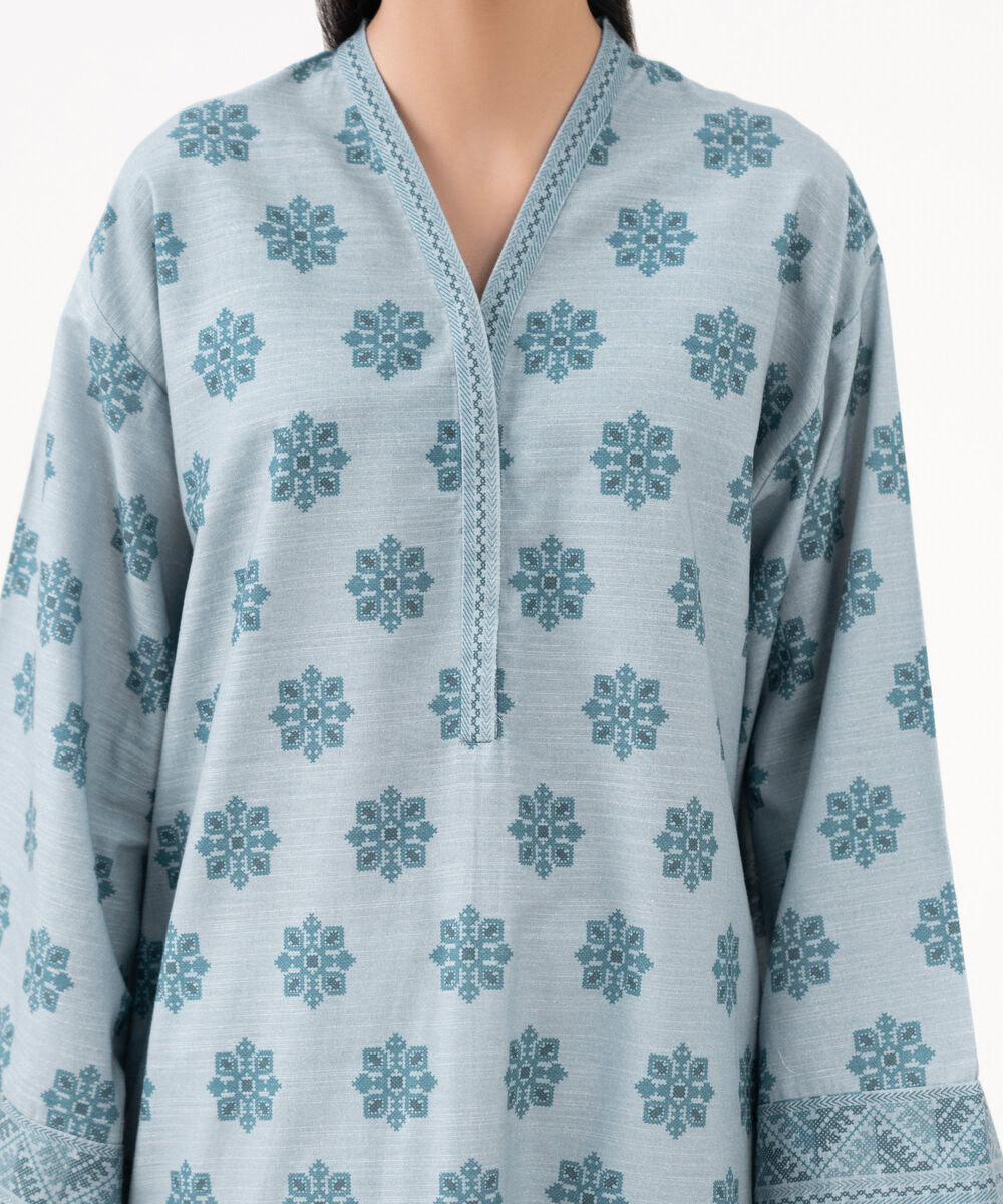 Women's Unstitched Cotton Printed Grey 2 Piece Suit