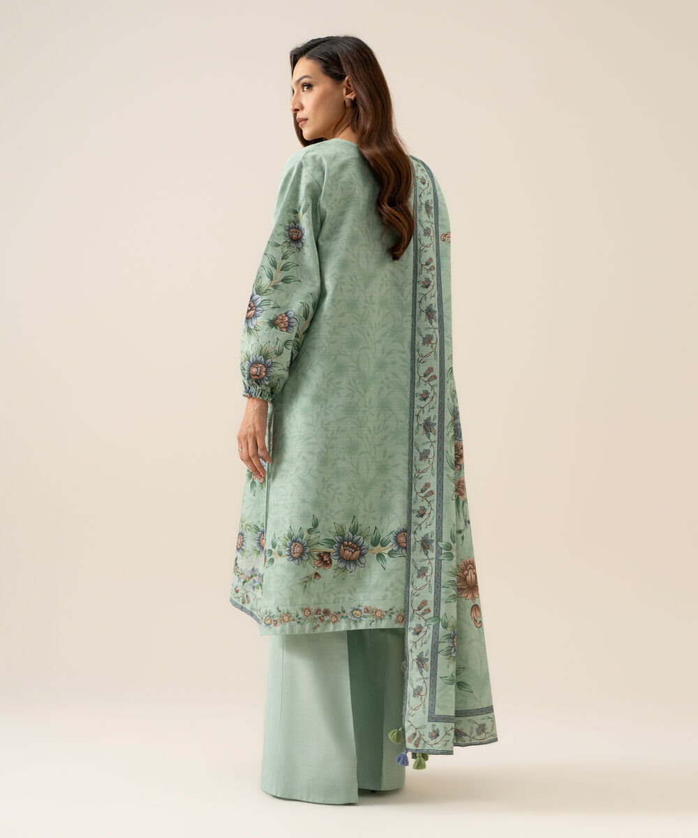 Women's Unstitched Light Khaddar Embroidered Light Mint Green 3 Piece Suit