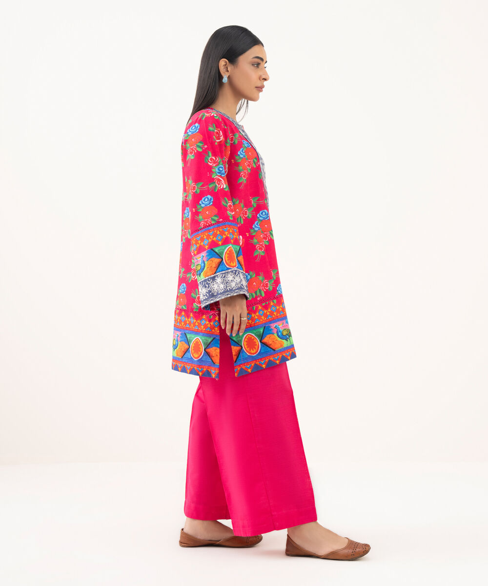 Women's RTW Light Khaddar Embroidered Pink Straight Shirt