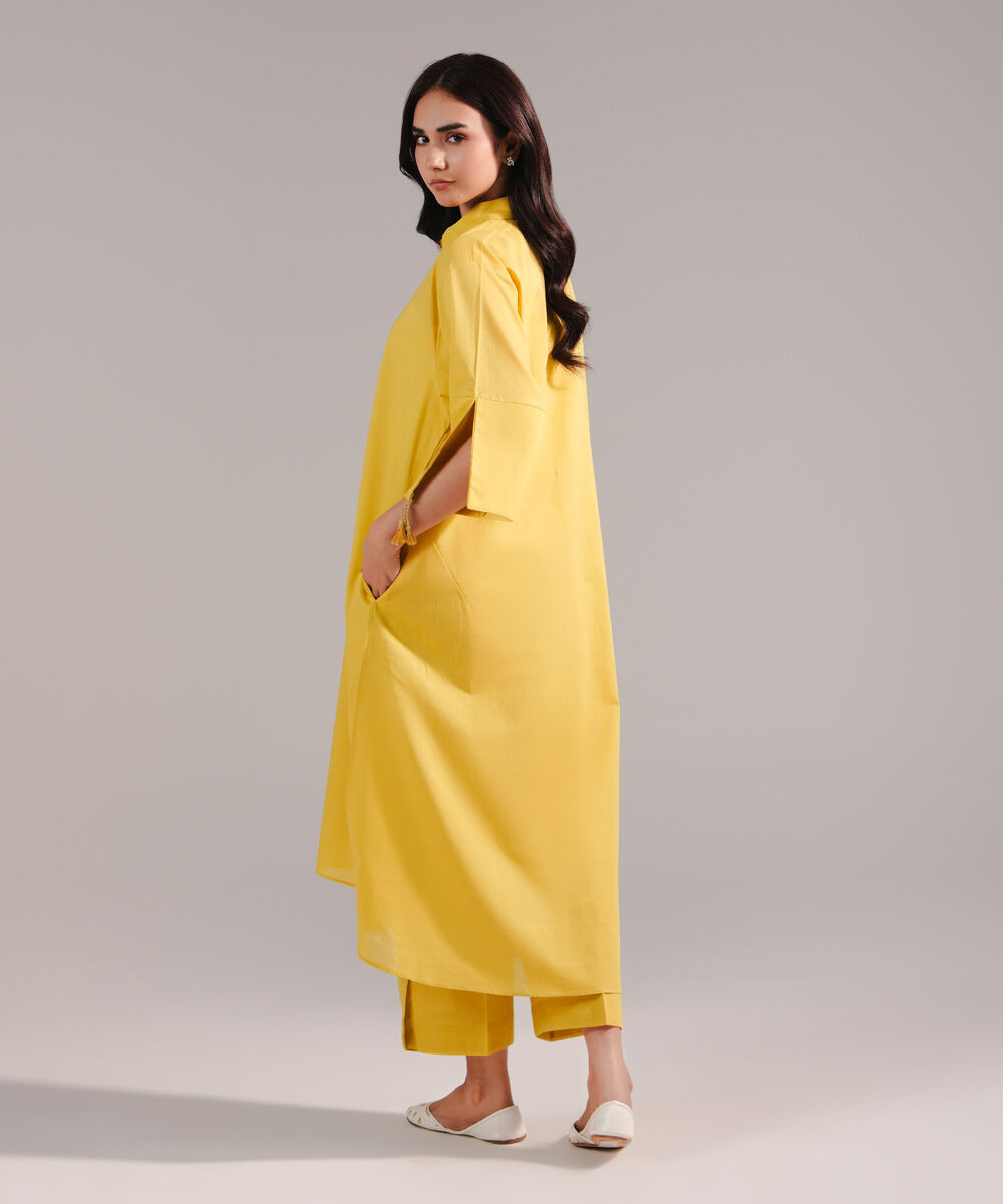 Women's RTW Crosshatch Solid Yellow Straight Shirt