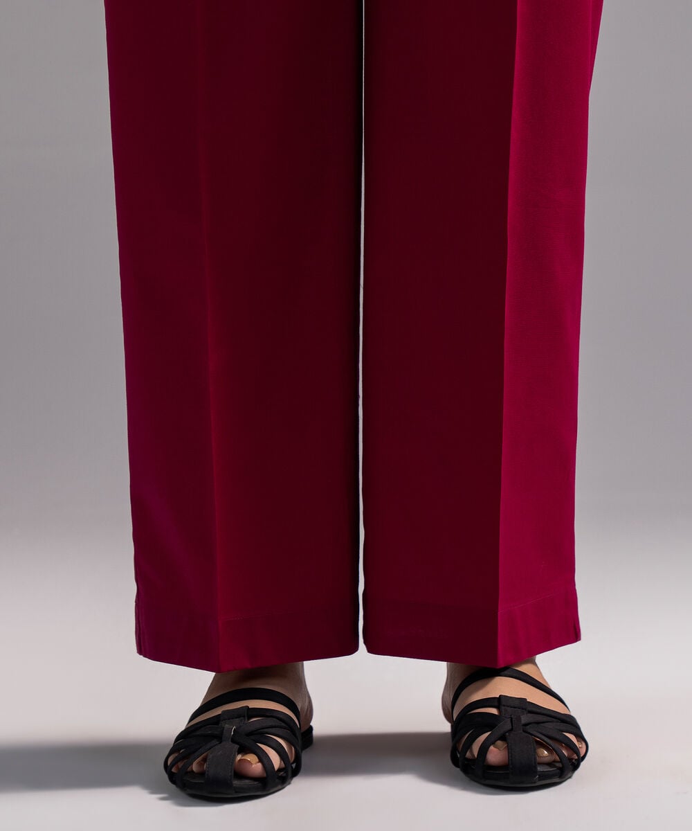 Women's RTW Cambric Solid Dark Pink Straight Pants