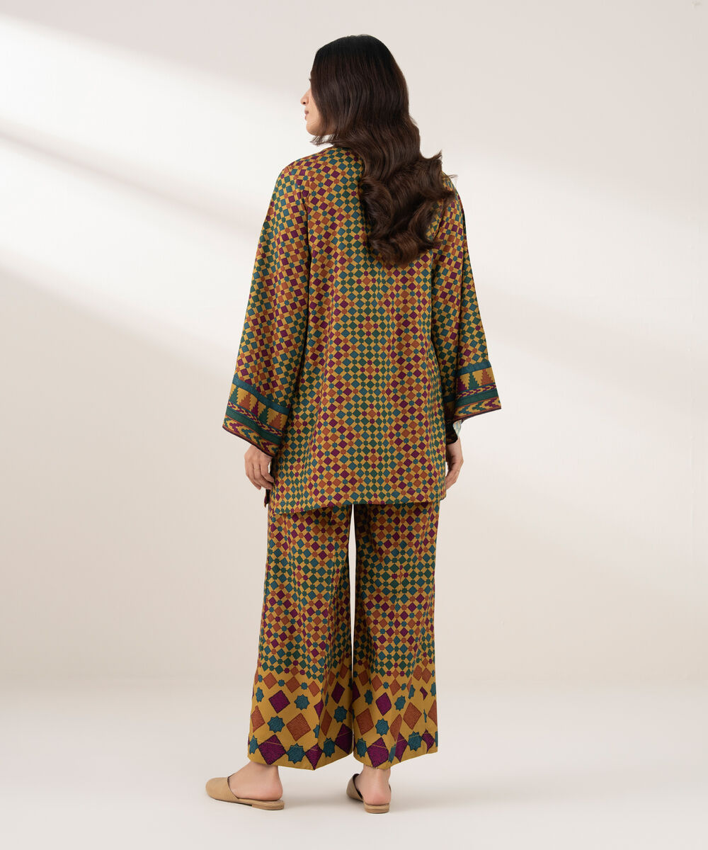 Women's RTW Viscose Linen Printed Straight Green Shirt