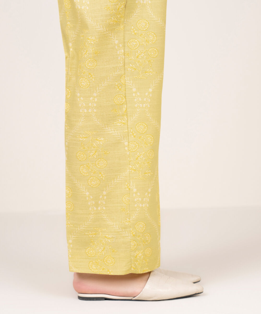 Women's RTW Light Khaddar Printed Yellow Straight Pants
