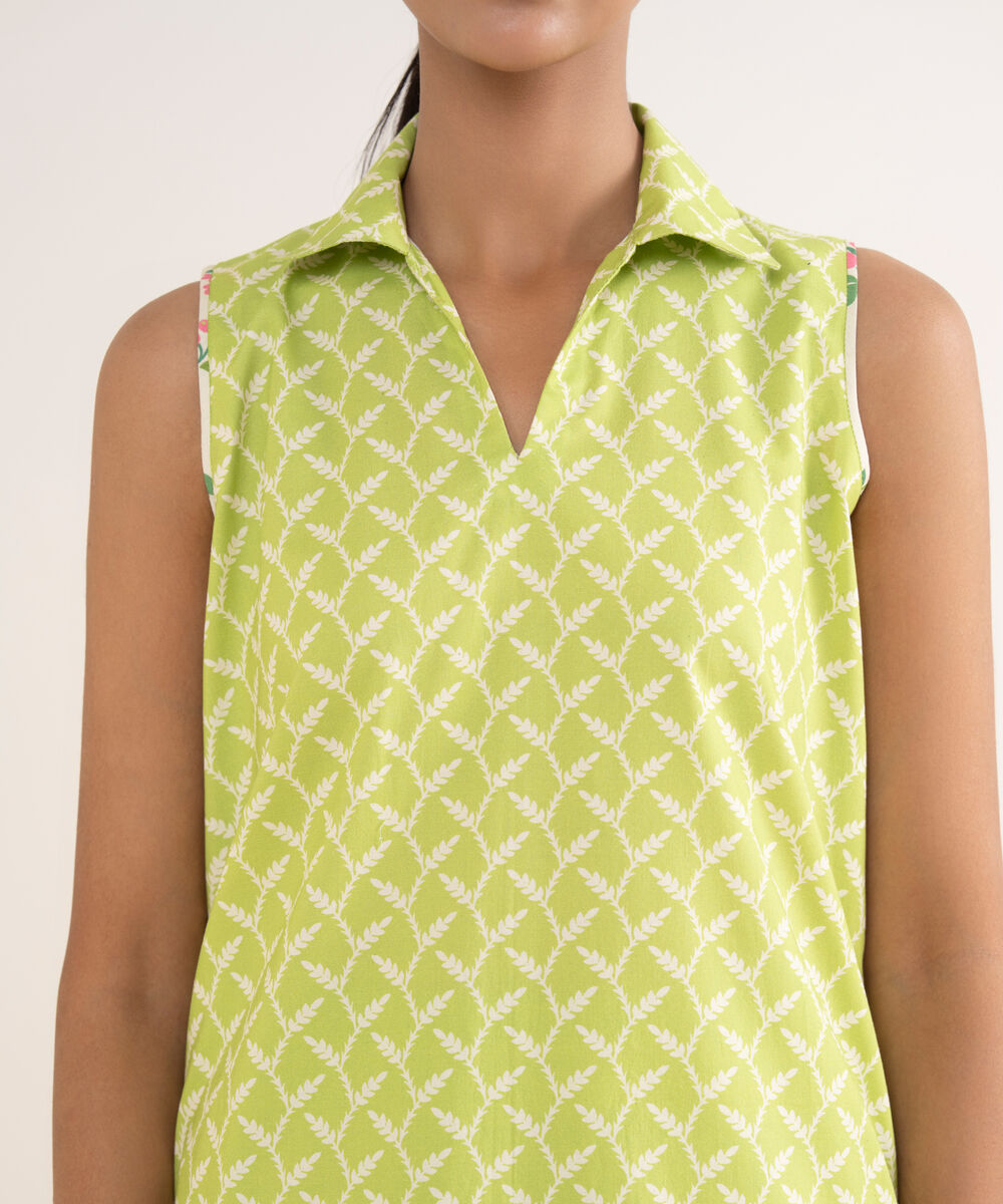 Women's Unstitched Cotton Printed Green 3 Piece Suit