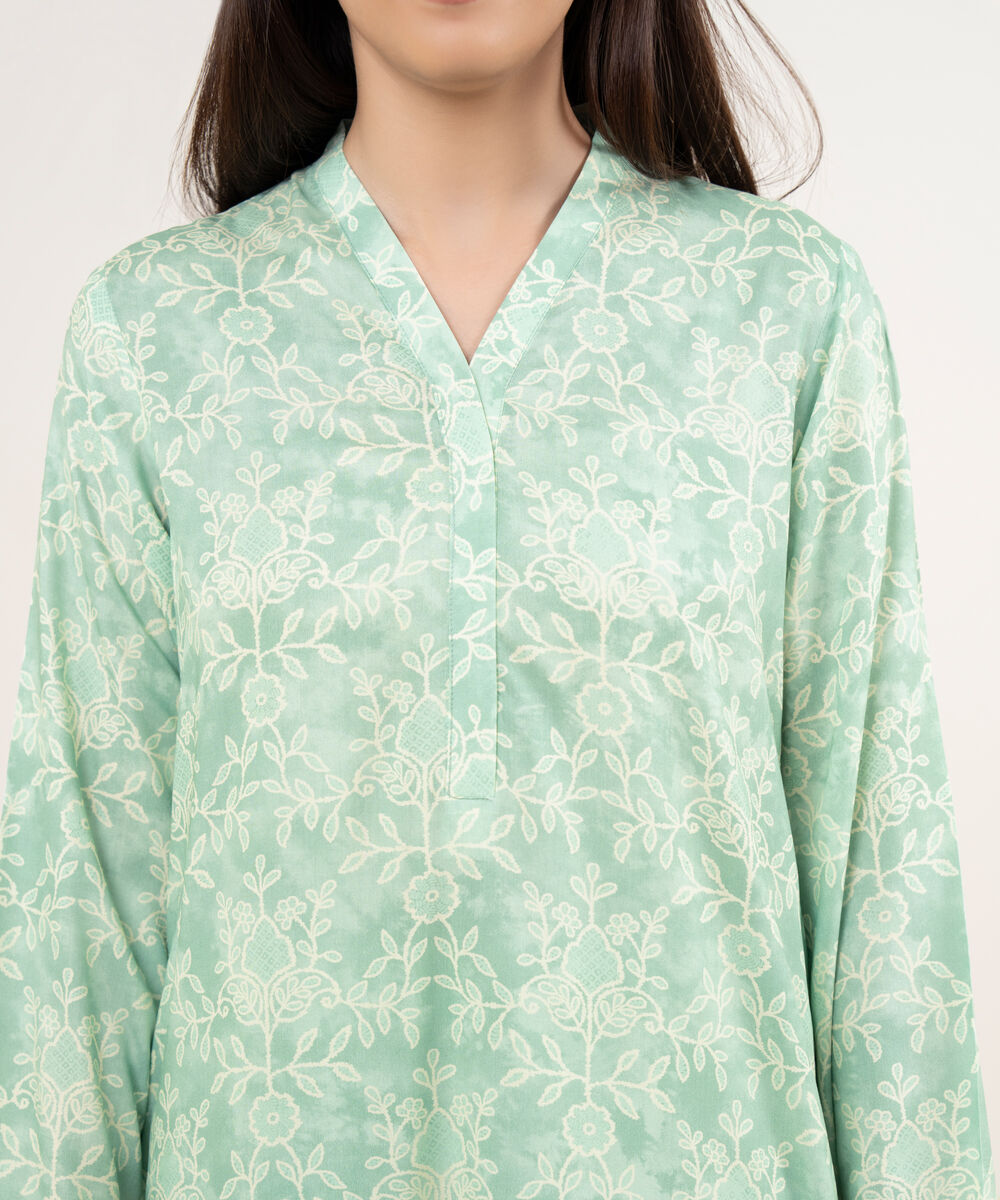 Women's RTW Arabic Lawn Green Printed Straight Shirt