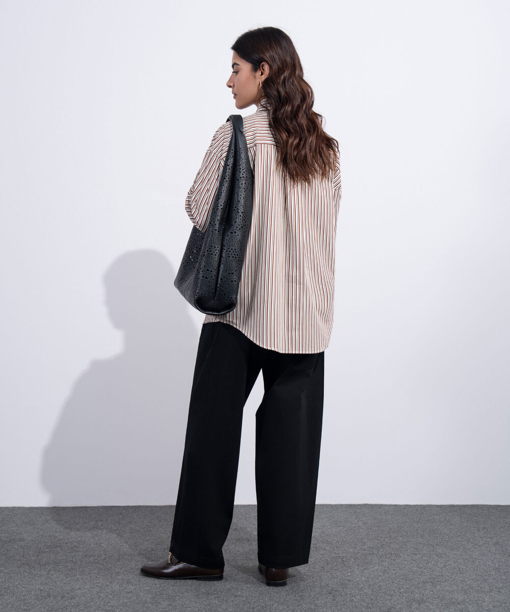 Women's Western Brown And White Standard-Fit Poplin Shirt