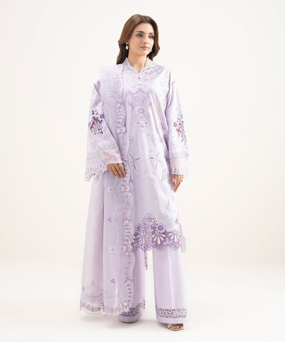 Women's Unstitched Lawn Embroidered Purple 3 Piece Suit