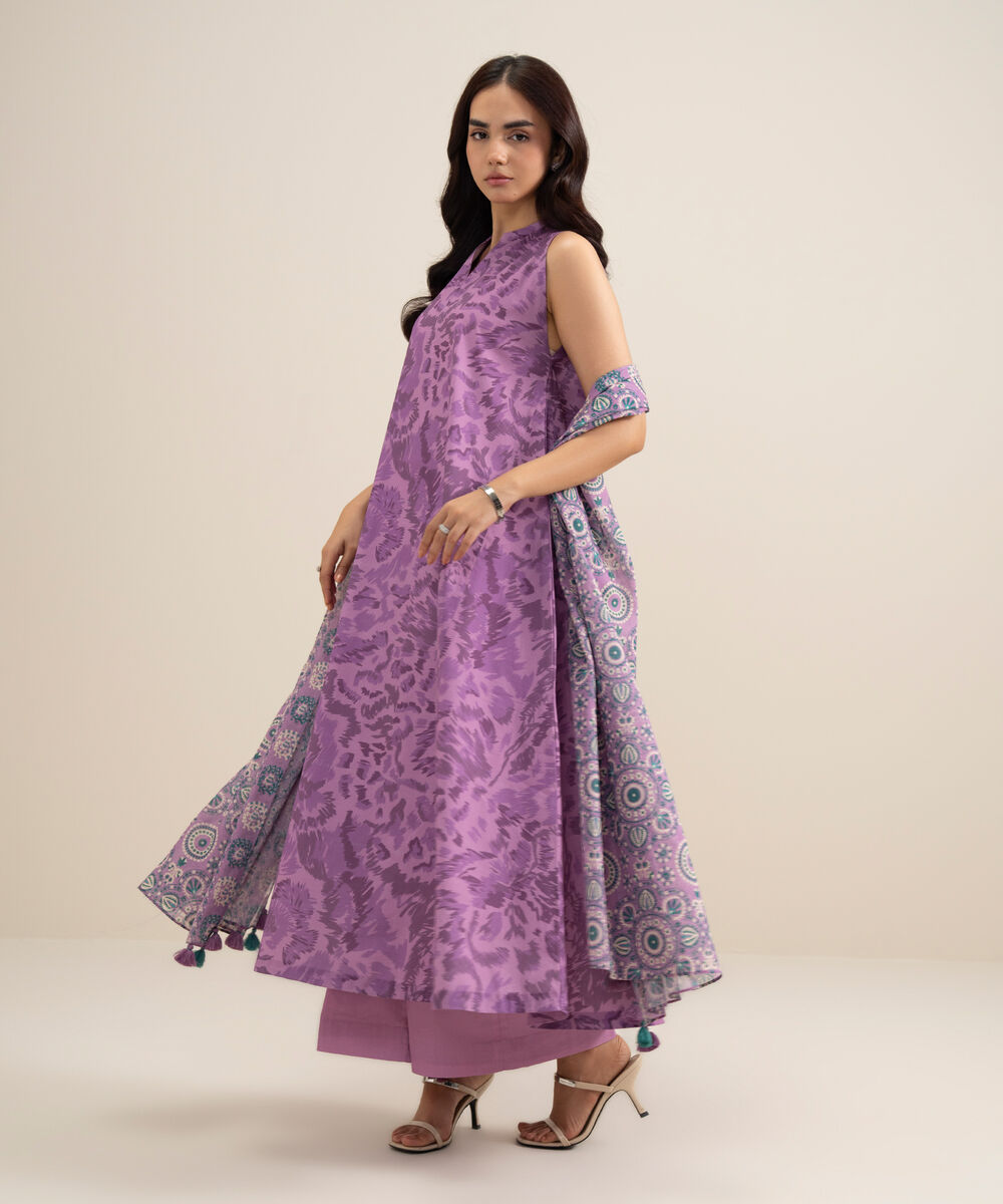 Women's Unstitched Lawn Printed Lilac 3 Piece Suit