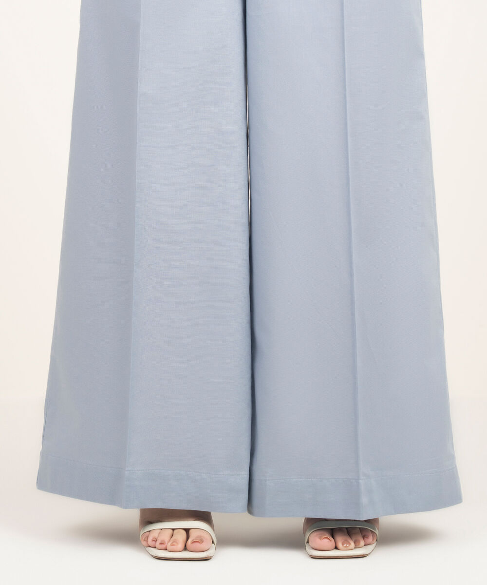 Women's RTW Cambric Solid Steel Grey Flared Pants