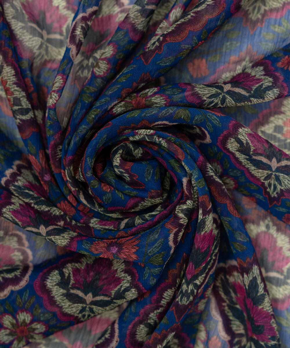 Printed Blended Chiffon Blue Dupatta