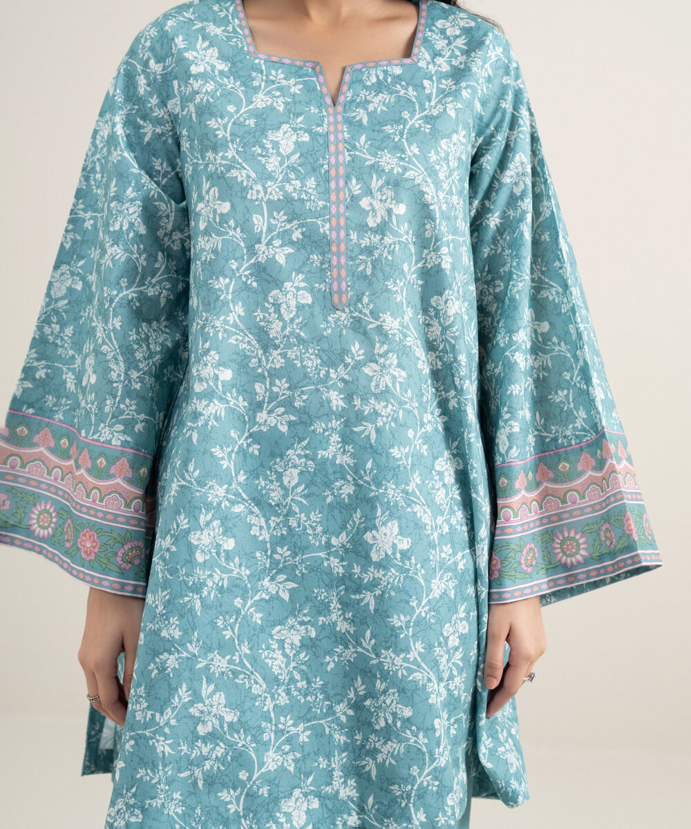 Women's Unstitched Lawn Printed Aqua 3 Piece Suit