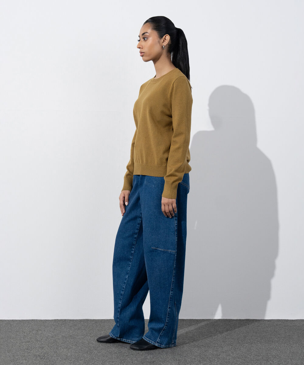 Women's Western Wear Olive Green Slim-Fit Knit Sweater