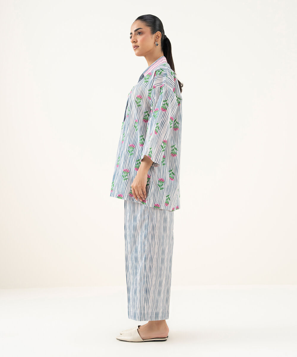 Women's RTW Crosshatch Printed White Drop Shoulder Shirt