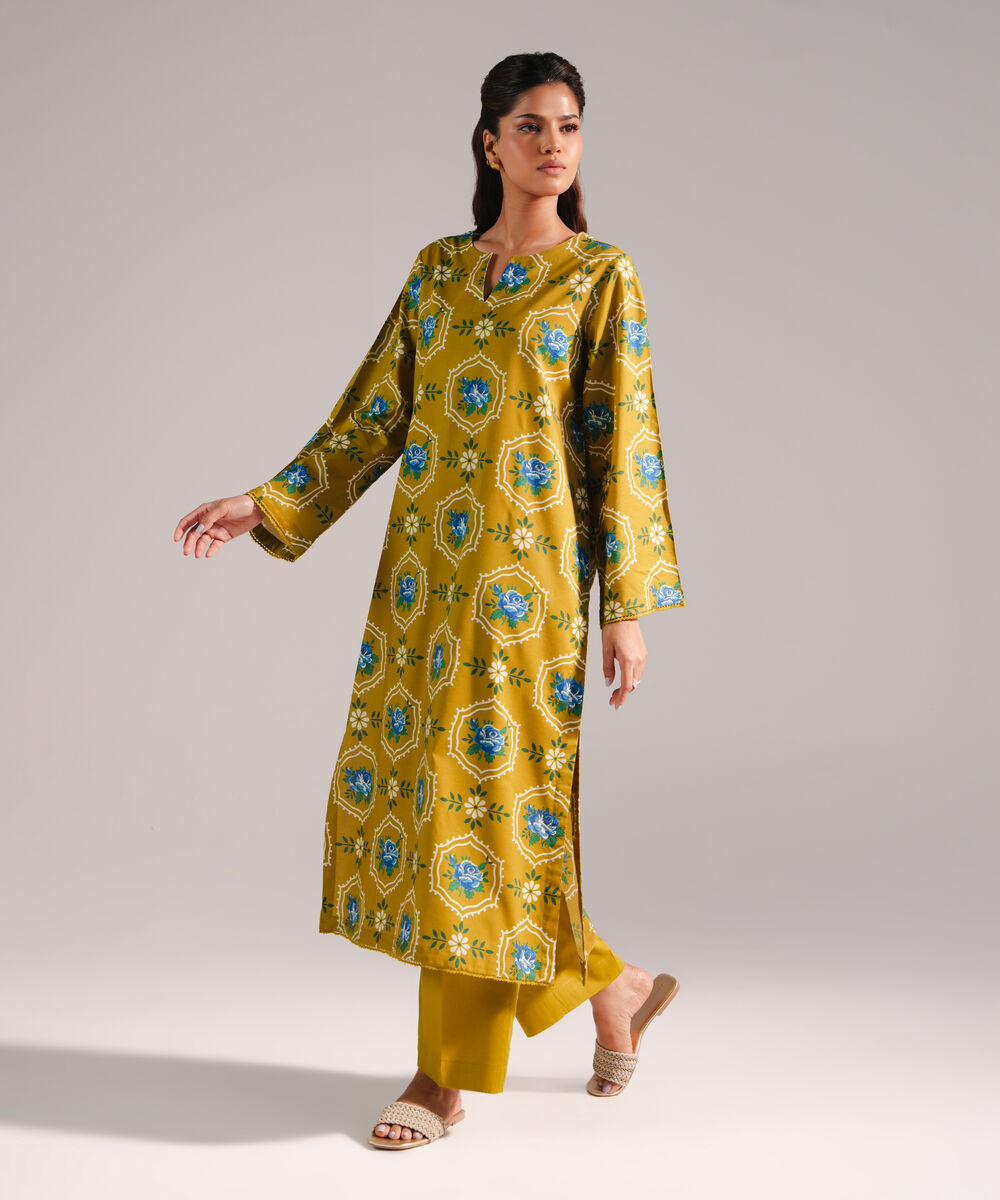 Women's RTW Cotton Viscose Printed Green 2 Piece Suit