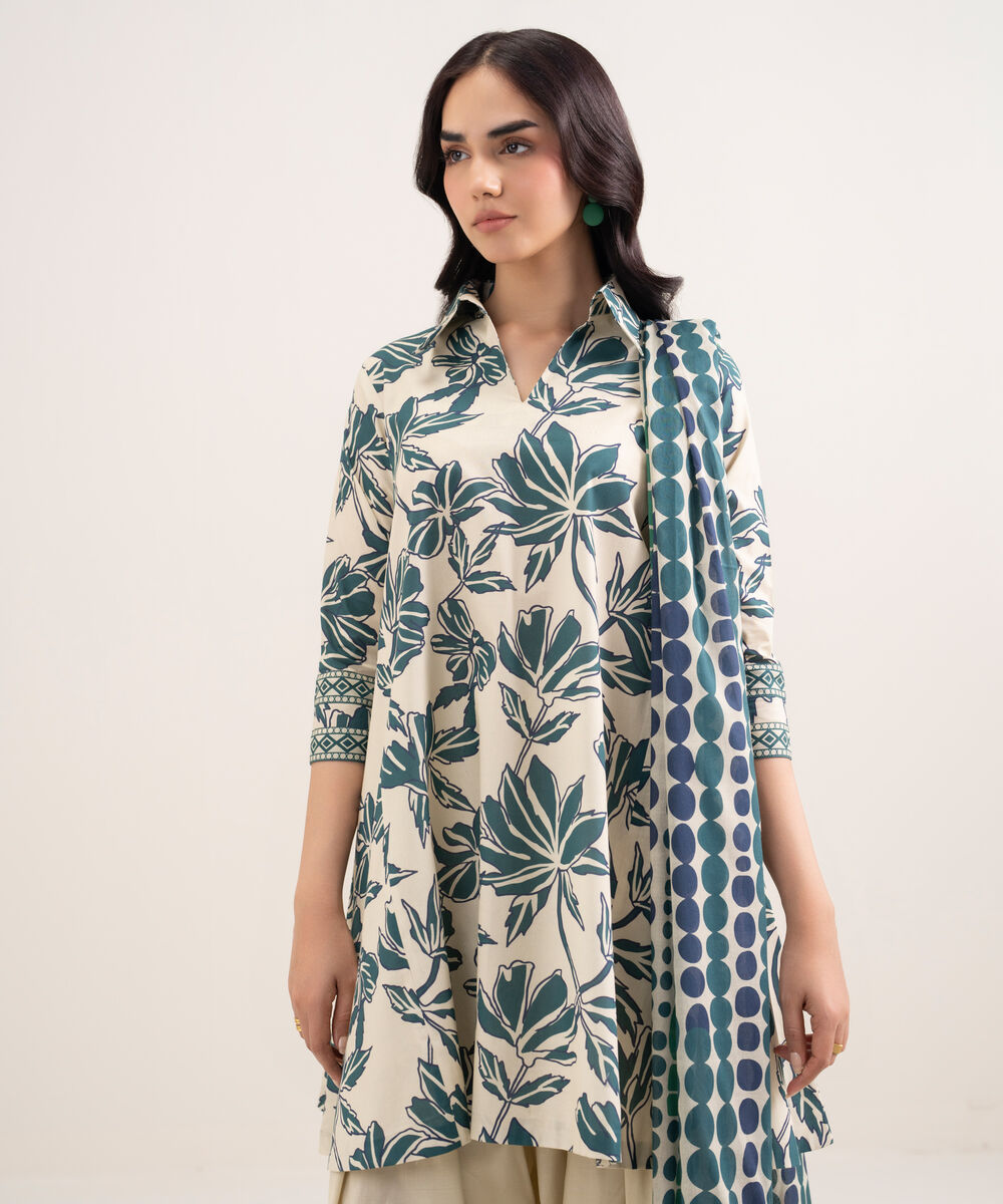 Women's Unstitched Lawn Printed Green 3 Piece Suit