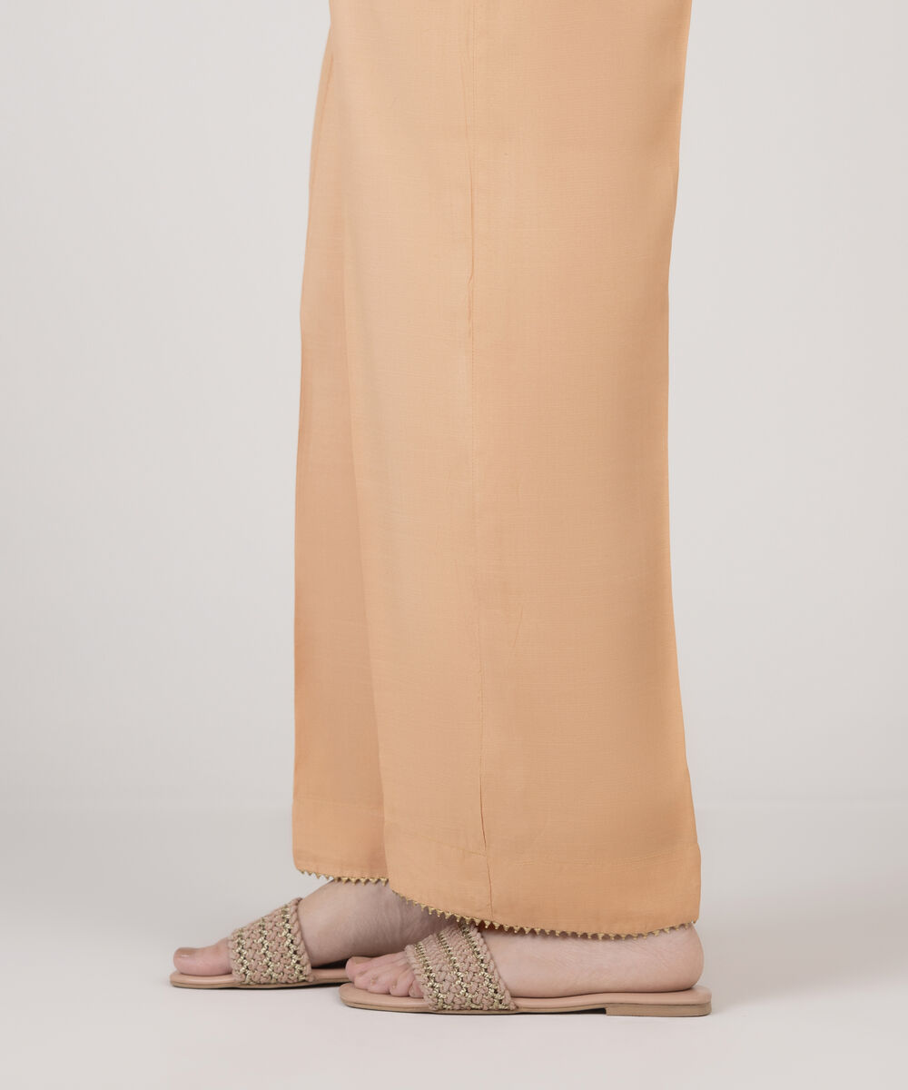 Women's RTW Viscose Raw Silk Solid Orange Straight Pants