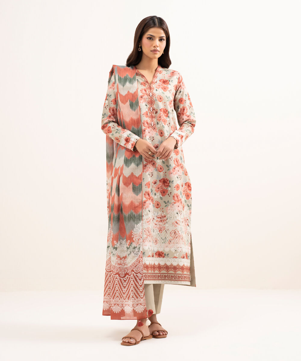 Women's Unstitched Lawn Printed Multi 3 Piece Suit