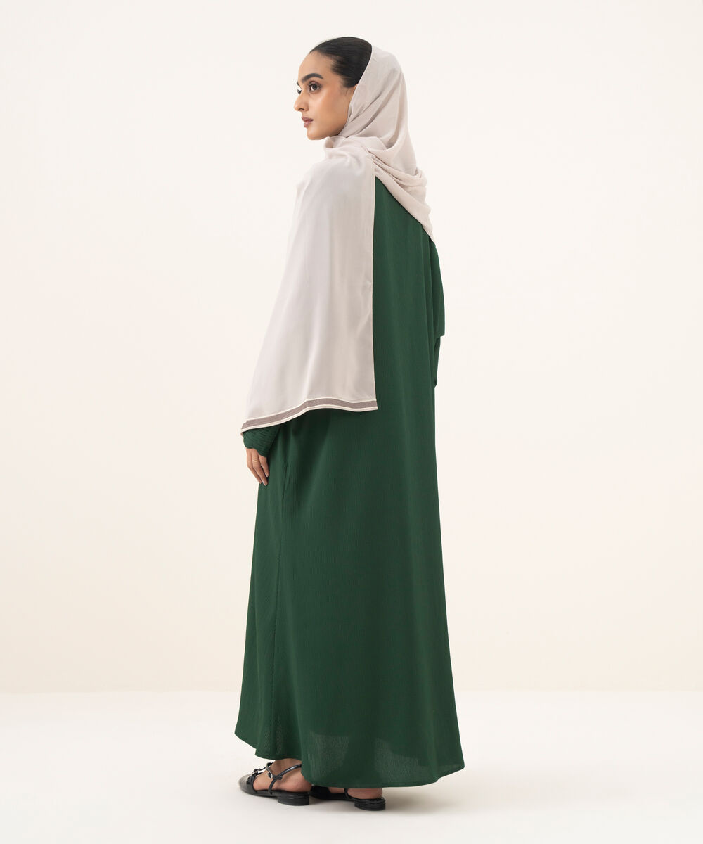 Women's emerald green button through kimono Abaya