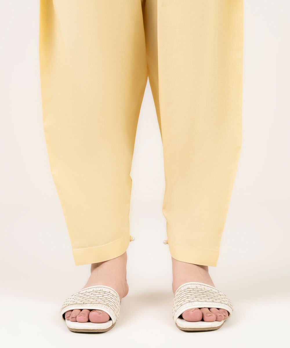 Women's RTW Cambric Solid Pale Yellow Shalwar