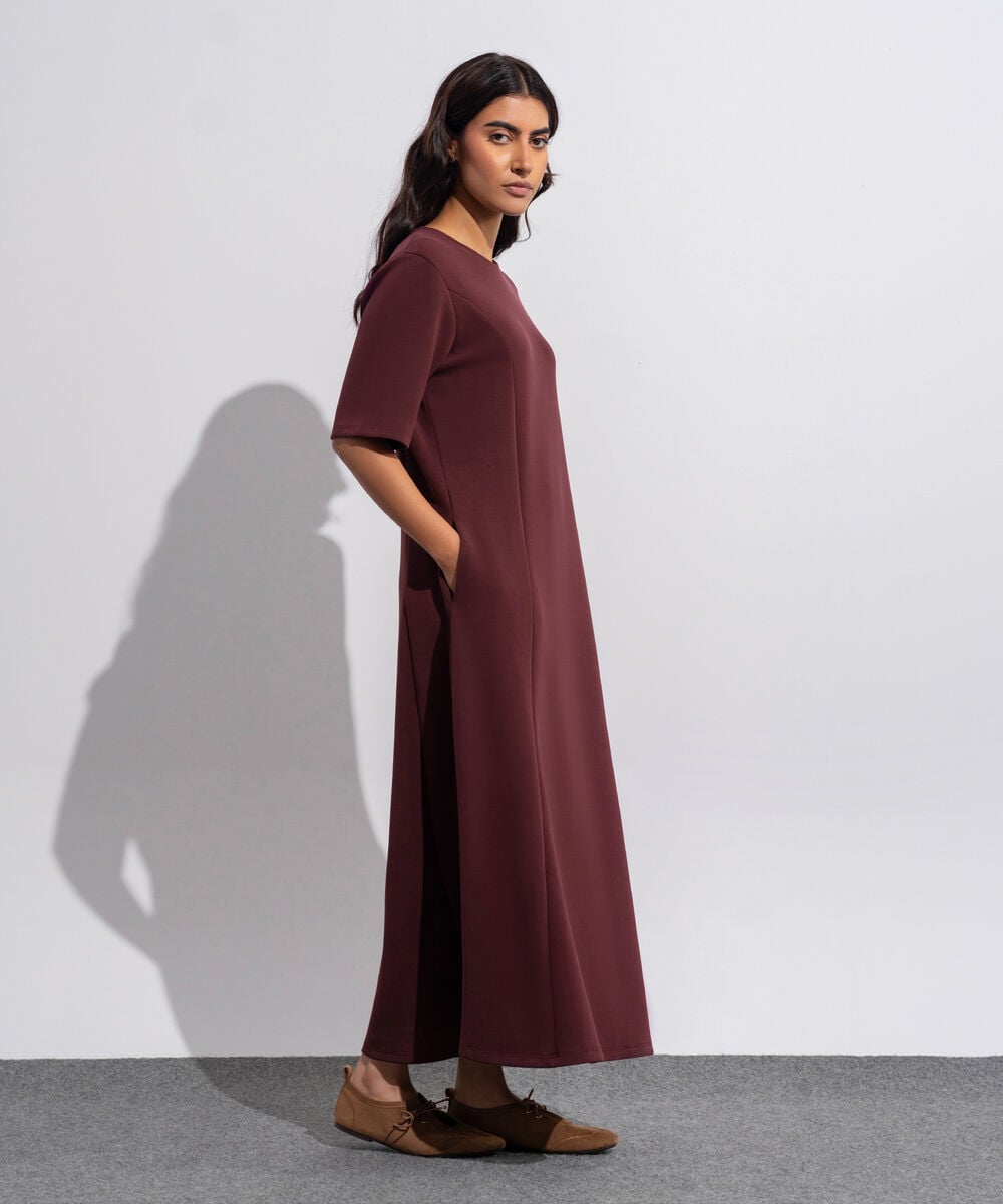 Women's Western Wear Burgendy Soft Lux Flared Maxi Dress