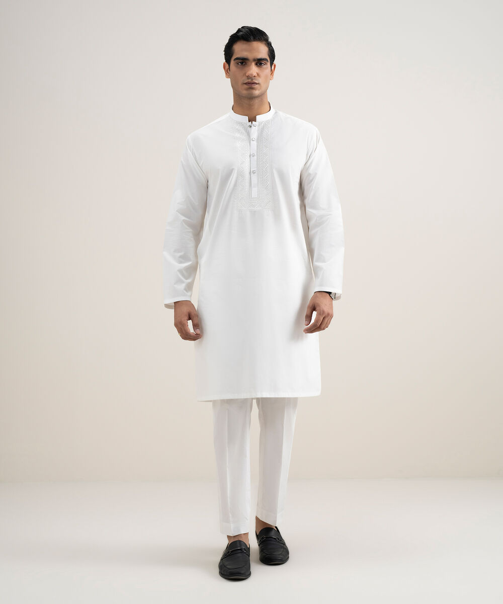 Men's Stitched Cotton Off White Kurta