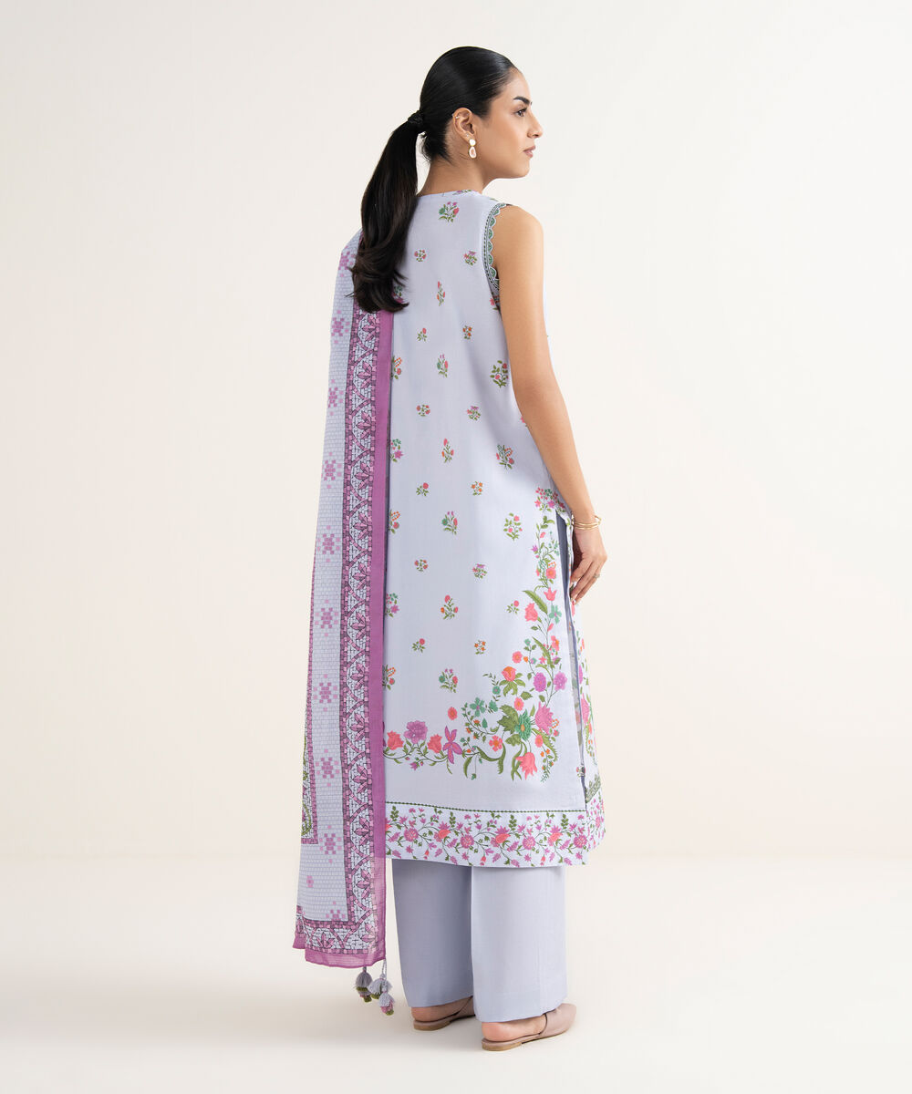 Women's Unstitched Lawn Embroidered Grey 3 Piece Suit