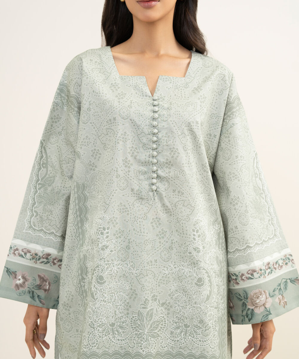 Women's Unstitched Lawn Printed Green 3 Piece Suit