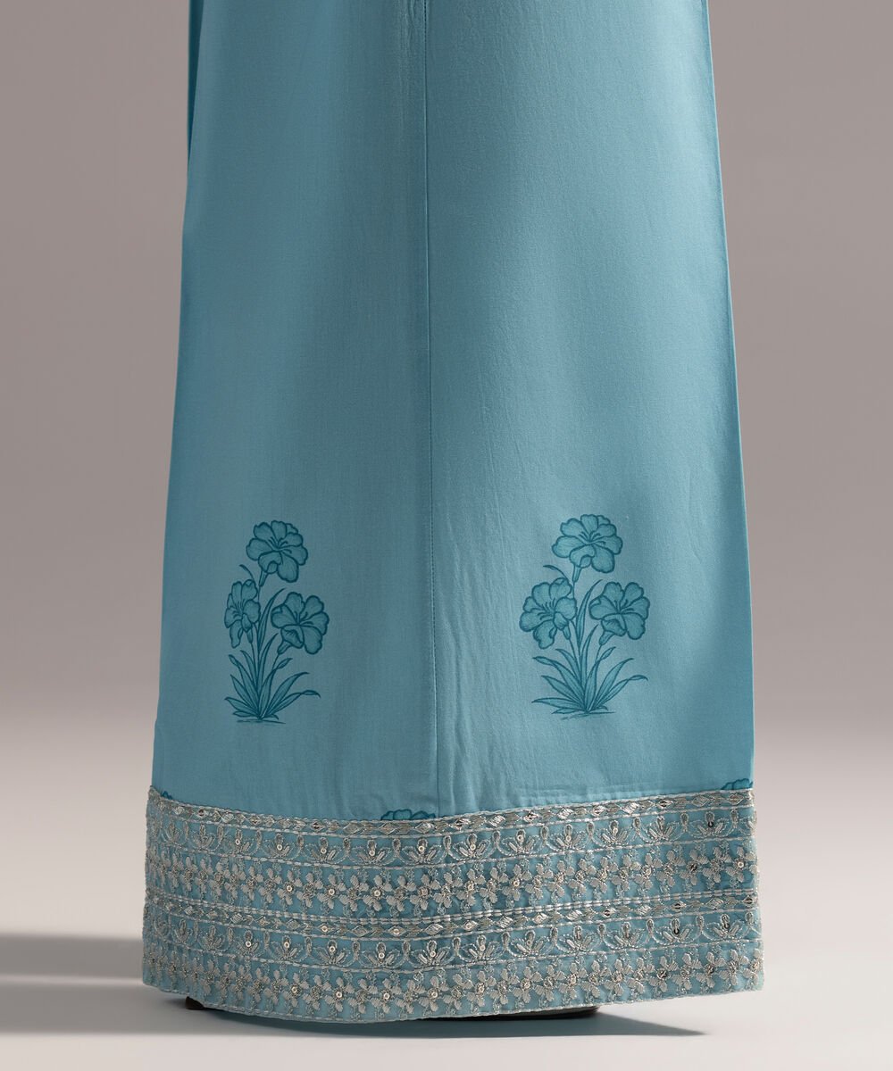 Women's RTW Cambric Embroidered Blue Flared Pants