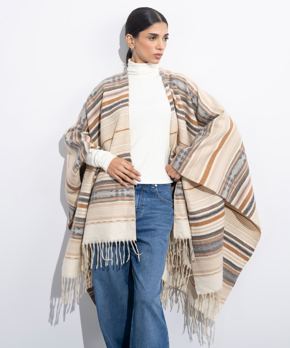 Women's Western Wear Off White Cape Shawl