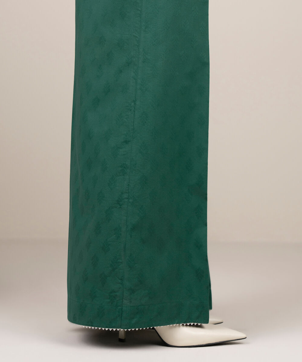 Women's RTW Self Jacquard Solid Green  Flared Pants