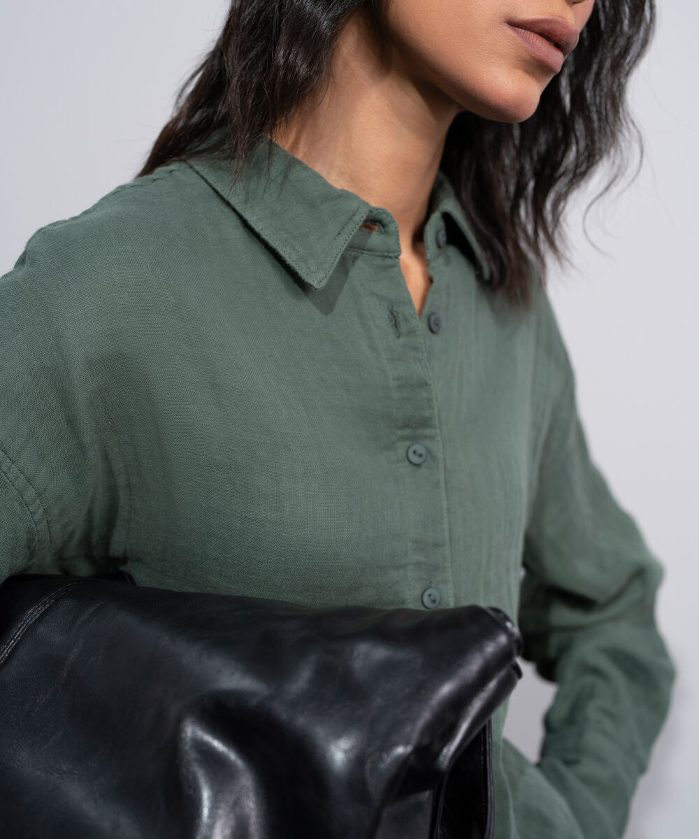 Women's Green Loose-Fit Muslin Shirt