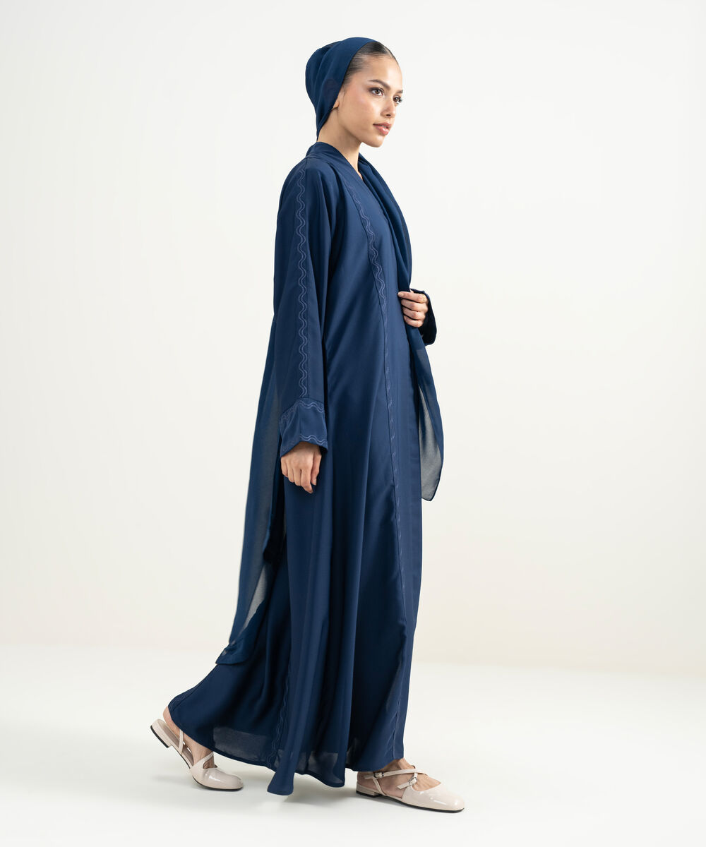 Women's Blue Embroidered Abaya Set