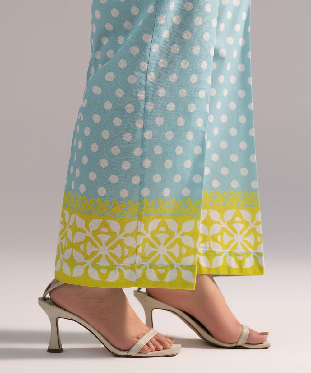 Women's RTW Cambric Printed Light Blue Straight Pants