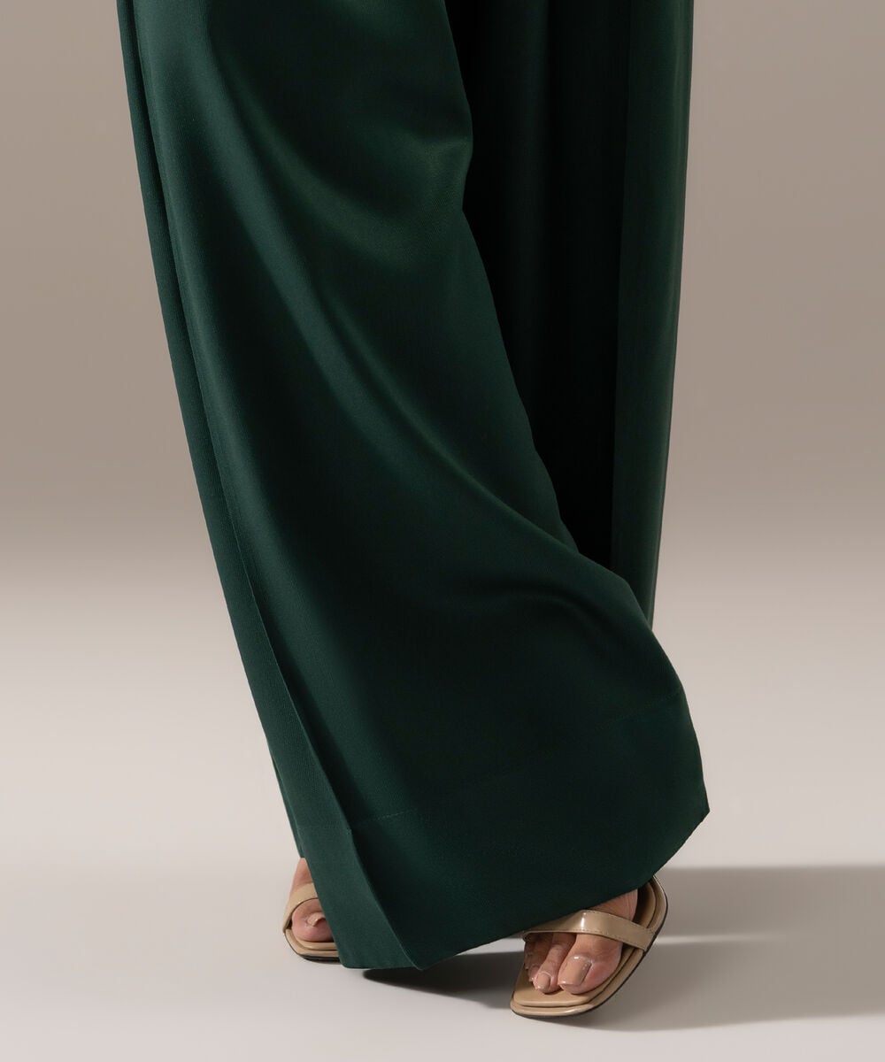Women's RTW Bedford Solid Green Farshi Shalwar
