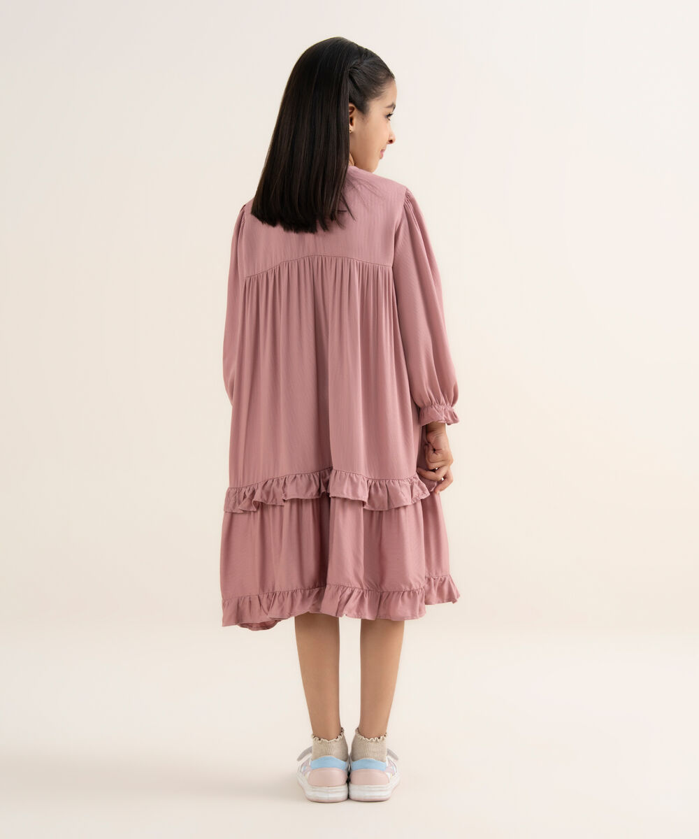 Girl's Bedford Solid Pink Tier Dress