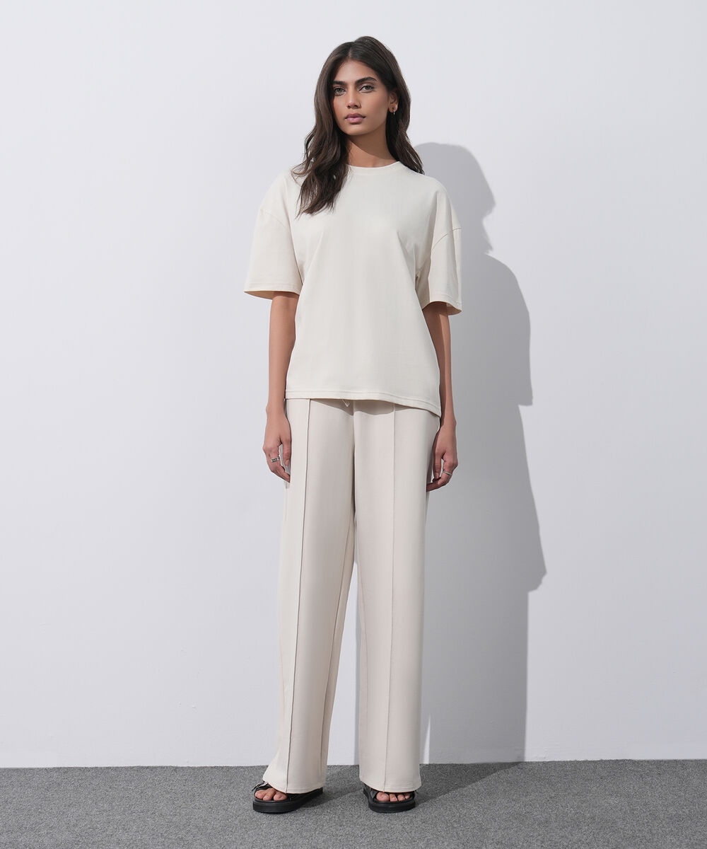 Women's Western Wear Ivory Loose-Fit T-Shirt