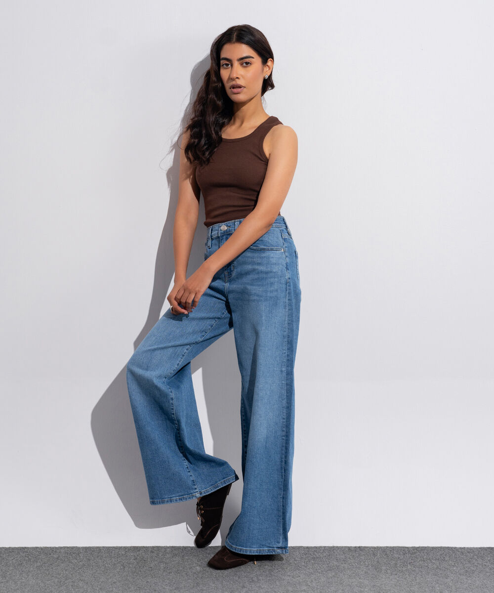 Women's Western Wear Denim Baggy Fit Indigo Blue - Light Worn Jeans