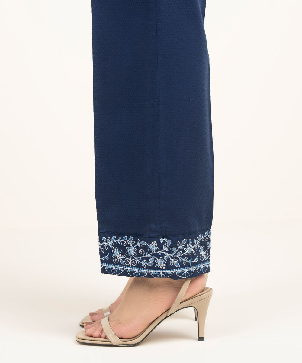 Women's RTW Dobby Embroidered Blue Straight Pants