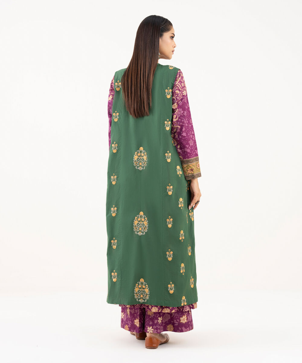 Women's RTW Lawn Viscose Green Embroidered Pishwas