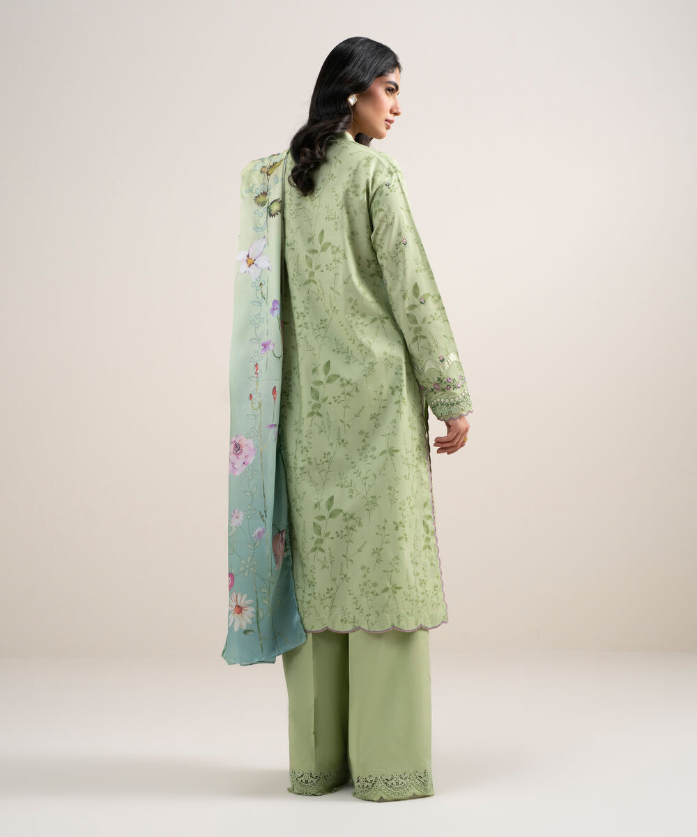 Women's Unstitched Lawn Embroidered Lime Green 3 Piece Suit