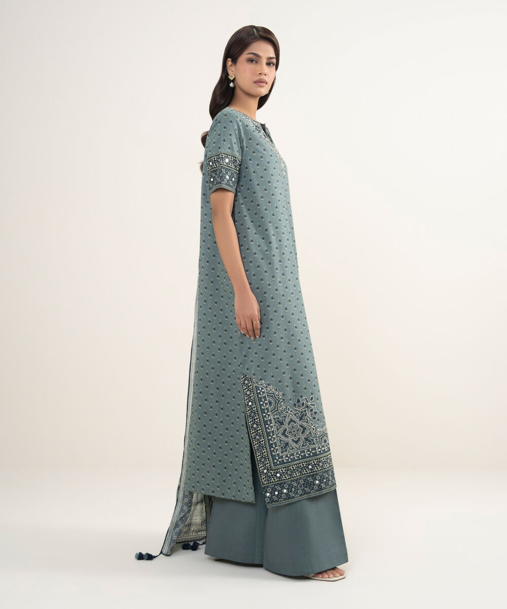 Women's Unstitched Lawn Embroidered Grey 3 Piece Suit