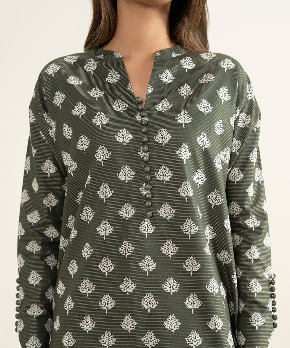 Women's Unstitched Zari Lawn Printed Brown 3 Piece Suit